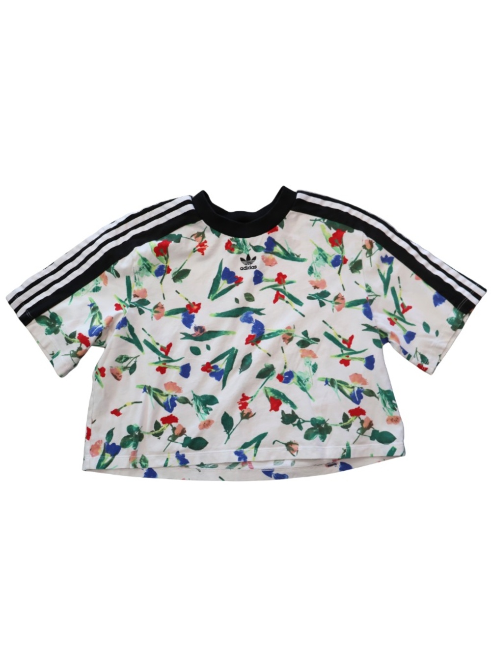 Adidas Originals Floral Cropped T Shirt Womens M 3 Stripes Trefoil Multicolor